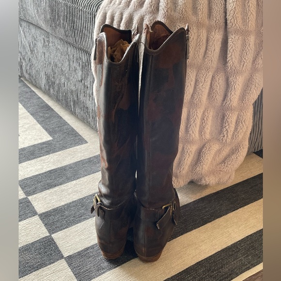 Donald J Pliner Brown Leather Buckle Zipper Design Knee Boots - Picture 4 of 5